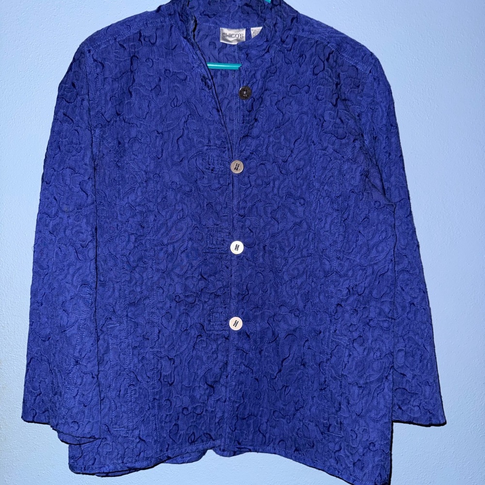 Chico's Mandarin Collar Button-Front Shirt Jacket in an ultramarine